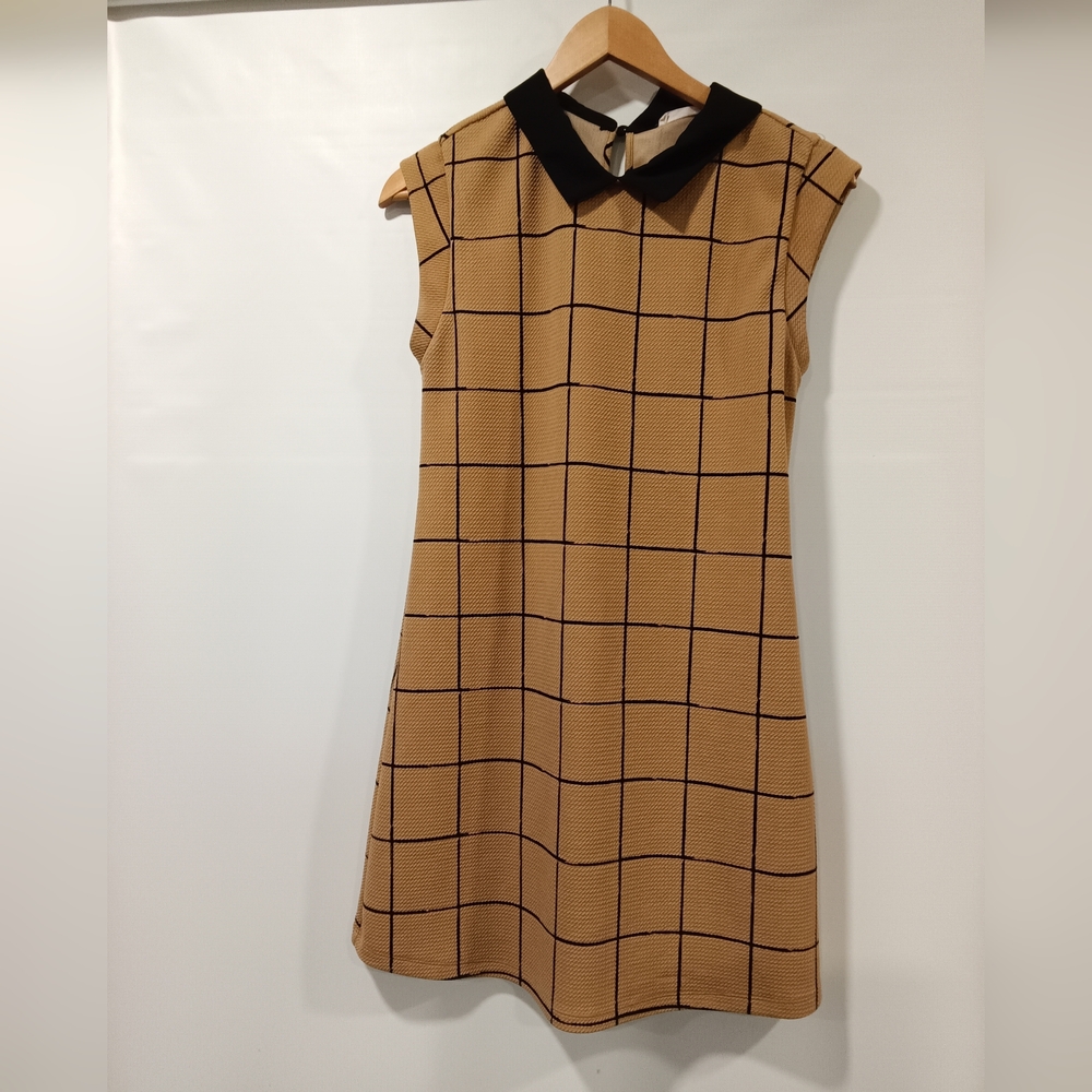 Lush Tan and Black Grid Mini Dress